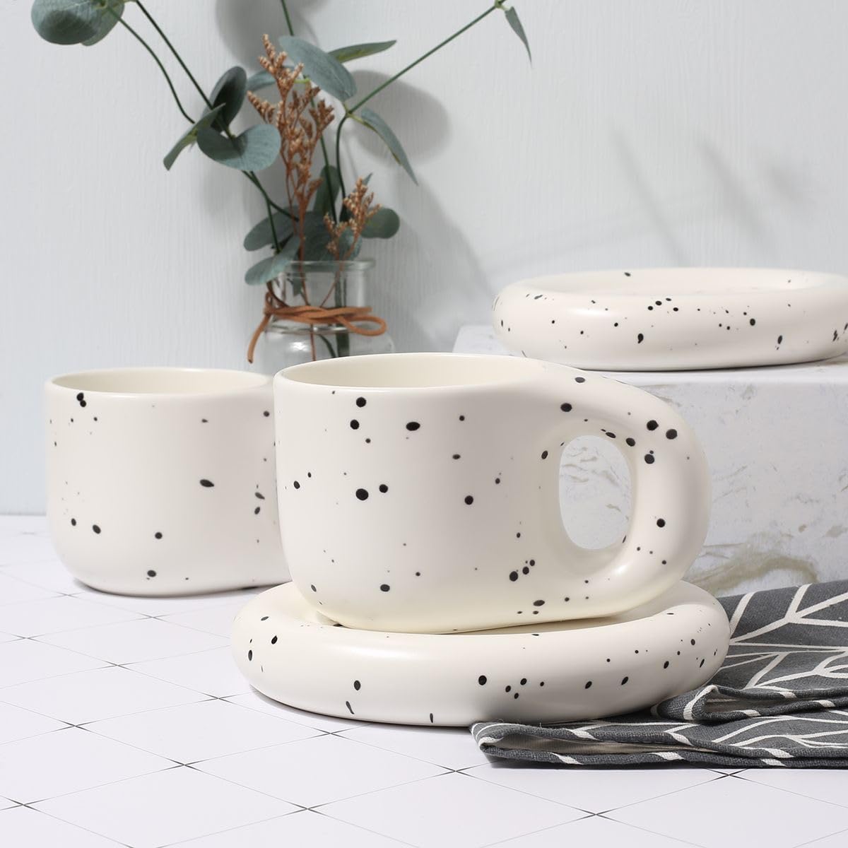 DS - Buttet kaffekrus-kop - krus Hvid keramisk kop, polka-prikket