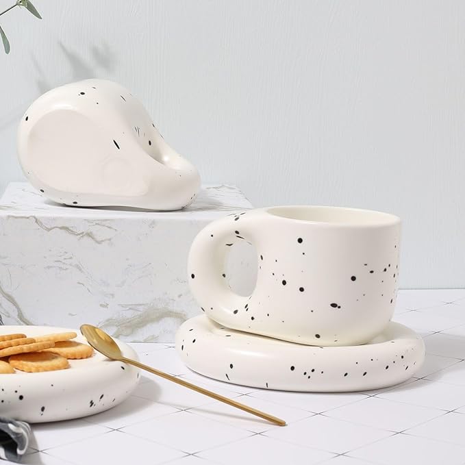 DS - Buttet kaffekrus-kop - krus Hvid keramisk kop, polka-prikket
