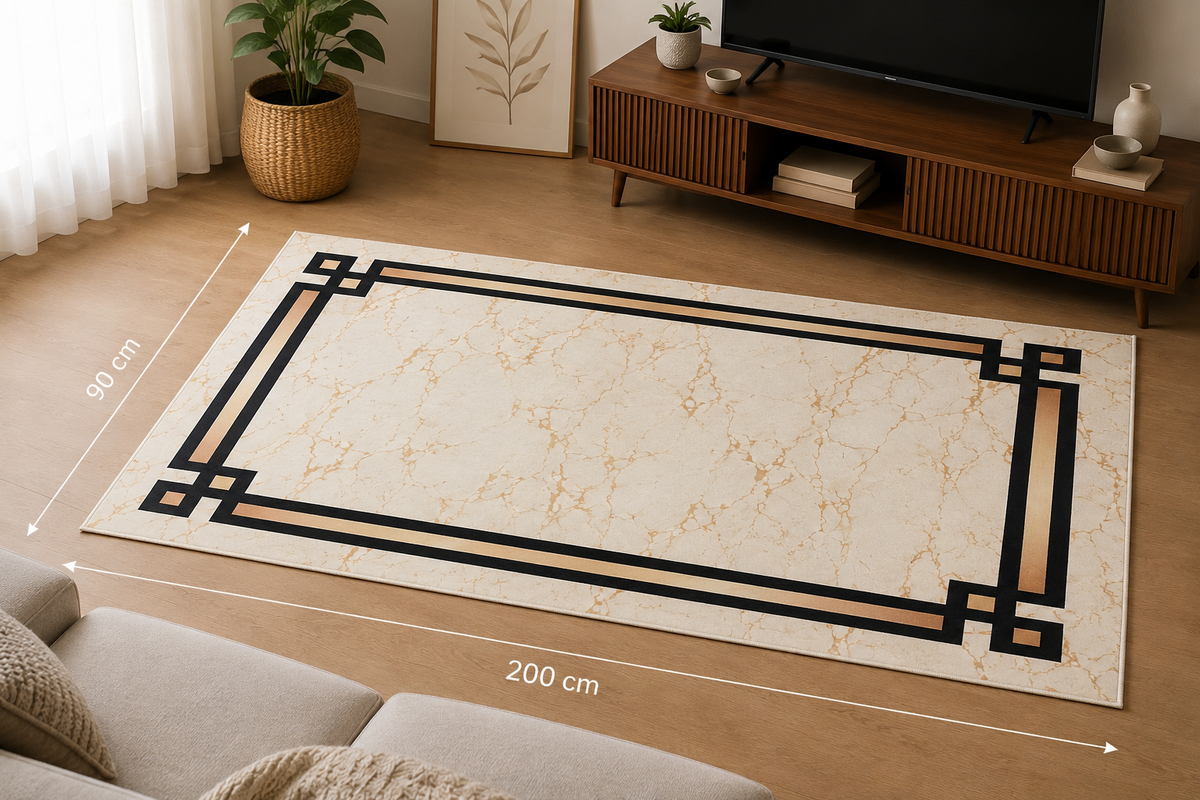 Marble Frame Løber – Creme/Sort 90 x 200 cm