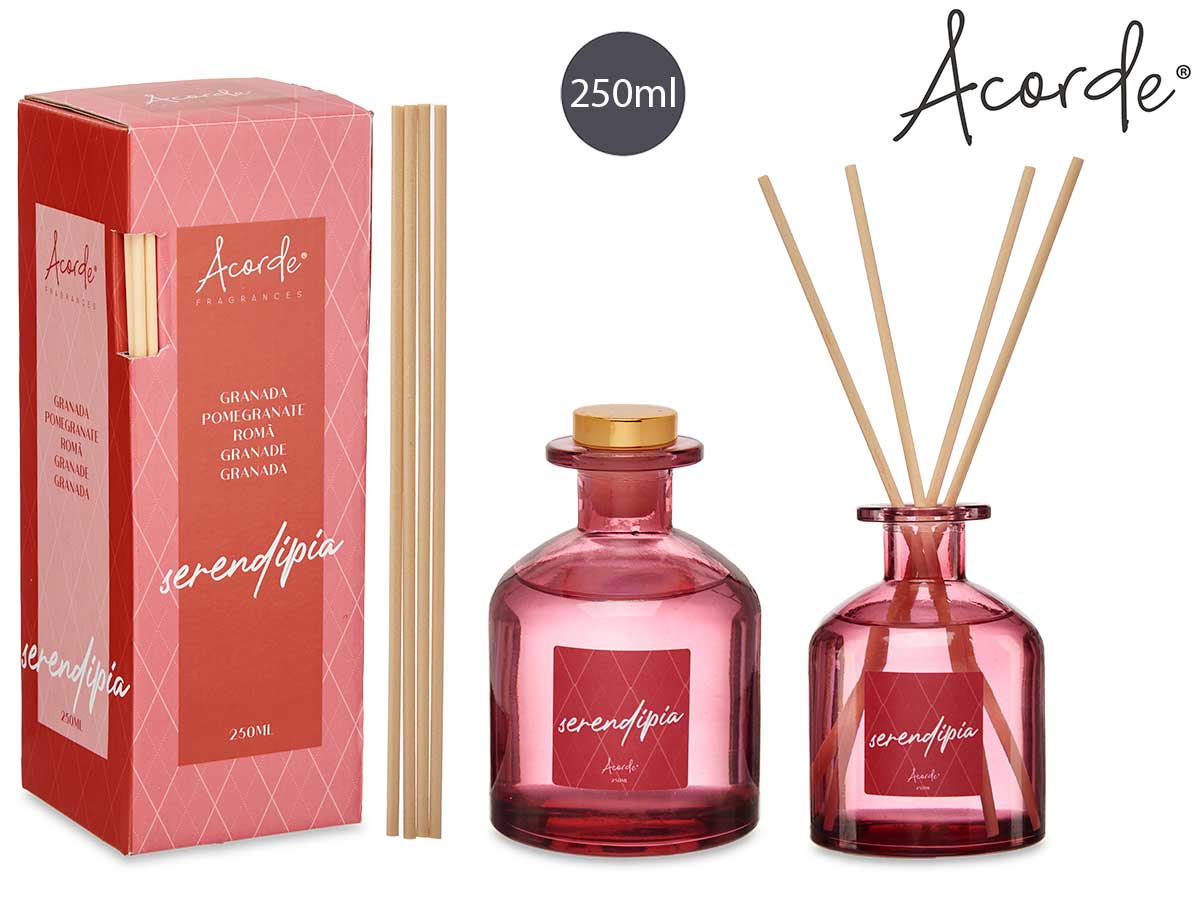 Acorde - 250 ml Duftvæske glas med duftpinde gaveæske pomegranate