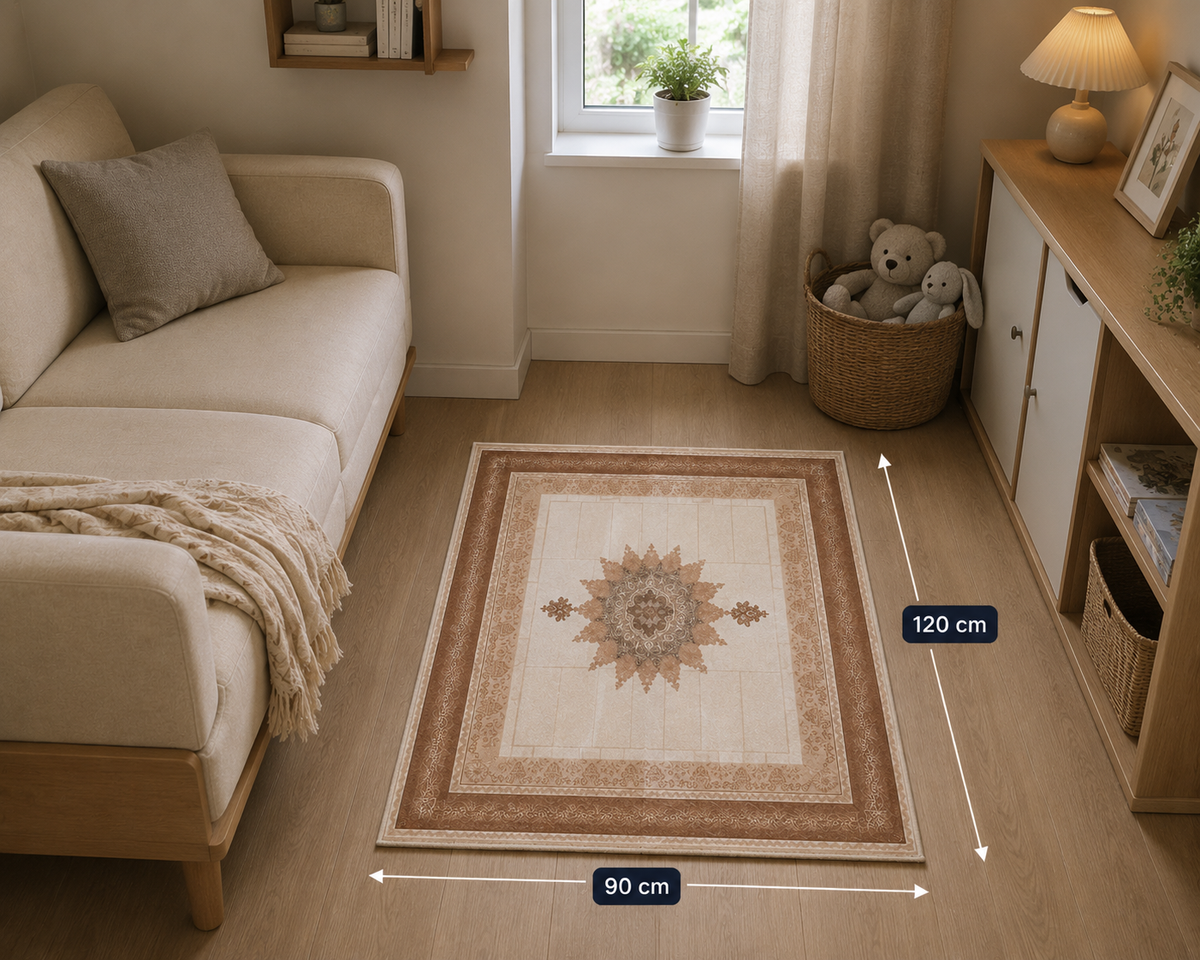 Heritage Medallion Tæppe – Beige/Terracotta 90 x 120 cm
