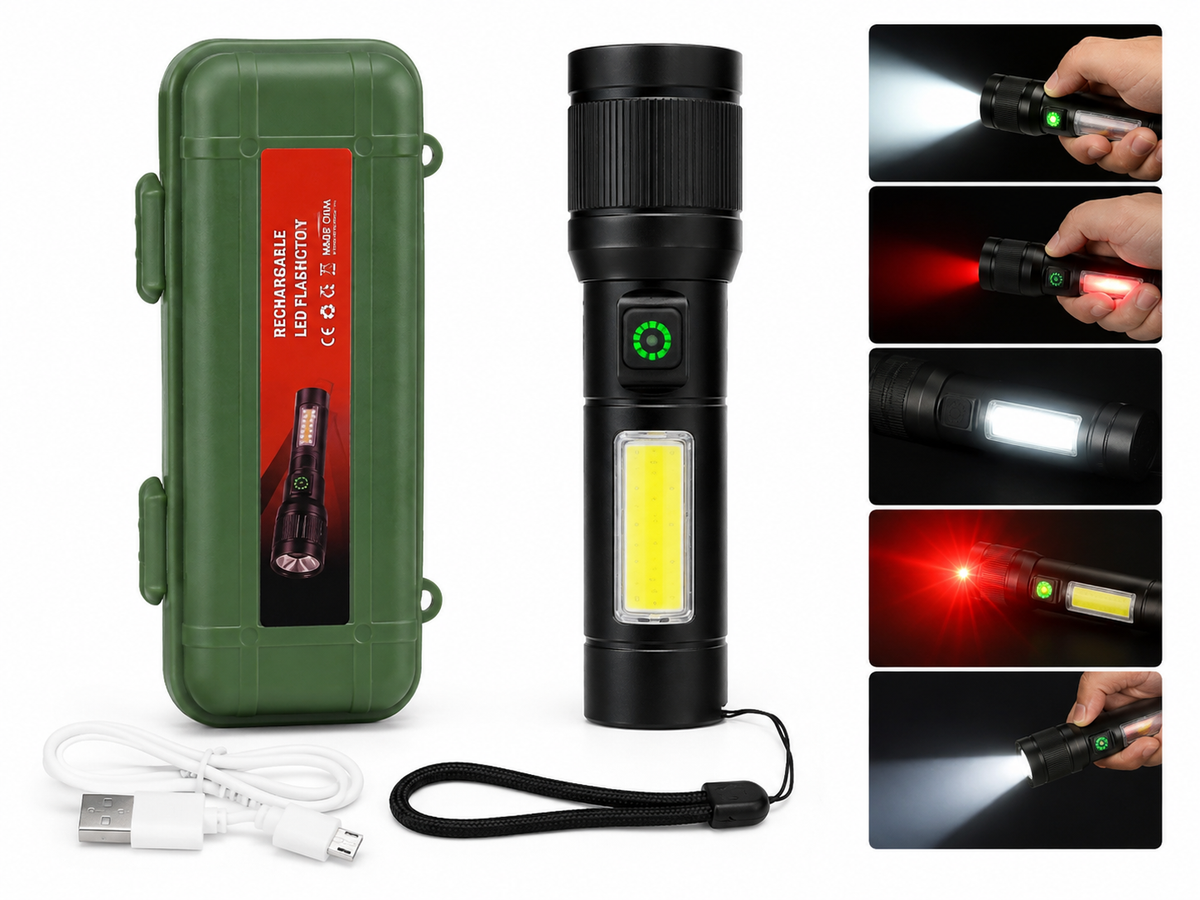 Genopladelig Multifunktionel LED-Lommelygte – Kraftigt Lys & Flere Lysfunktioner – 14 cm