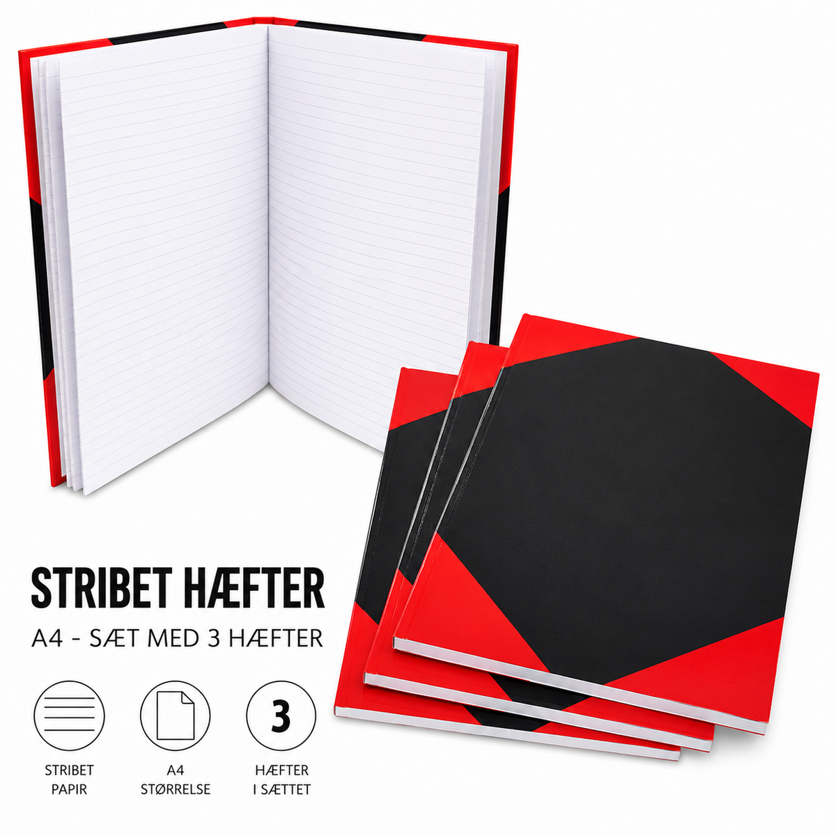 Hæfter A4 Hårdt Omslag – Stribet | Sæt med 3 Hæfter