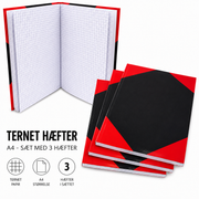 Hæfter A4, Hårdt Omslag – Ternet | Sæt med 3 Hæfter