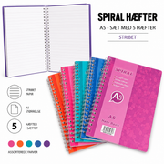 Spiralhæfter A5 – Stribet | Sæt med 5 Hæfter (Assorterede Farver)