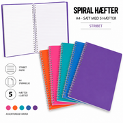 Spiralhæfter A4 – Stribet Papir | Sæt med 5 Hæfter (Assorterede Farver)