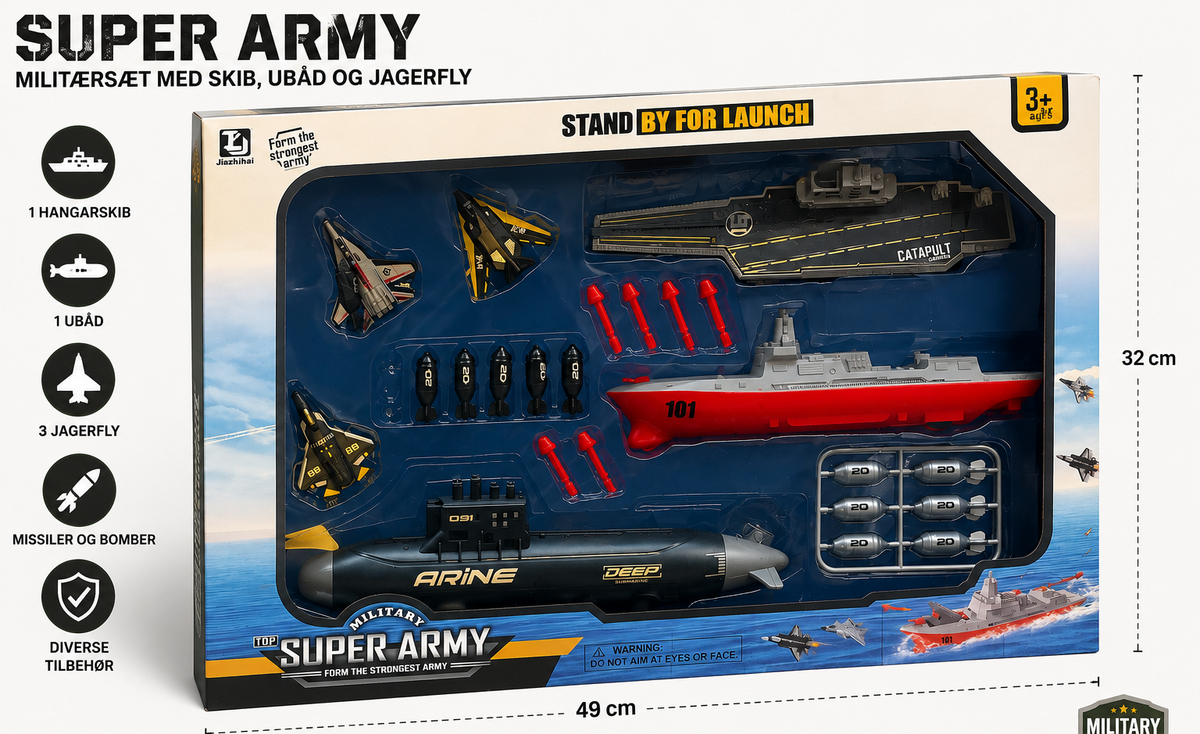 Super Army Militærsæt med Skib, Ubåd og Jagerfly