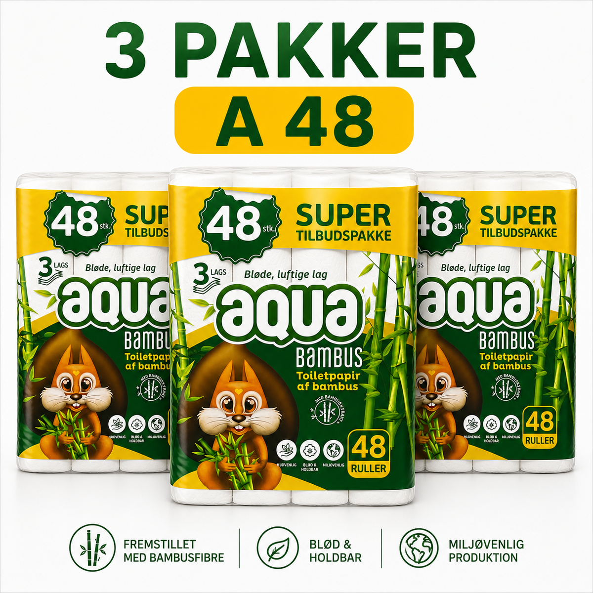 Aqua Bambu Toiletpapir – 144 ruller (3-lags)