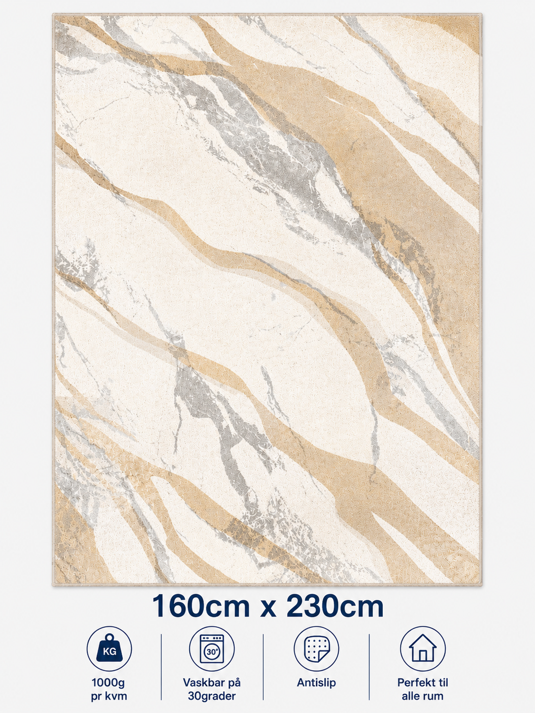 Stilrent tæppe 160x230 cm, Golden Marble Flow