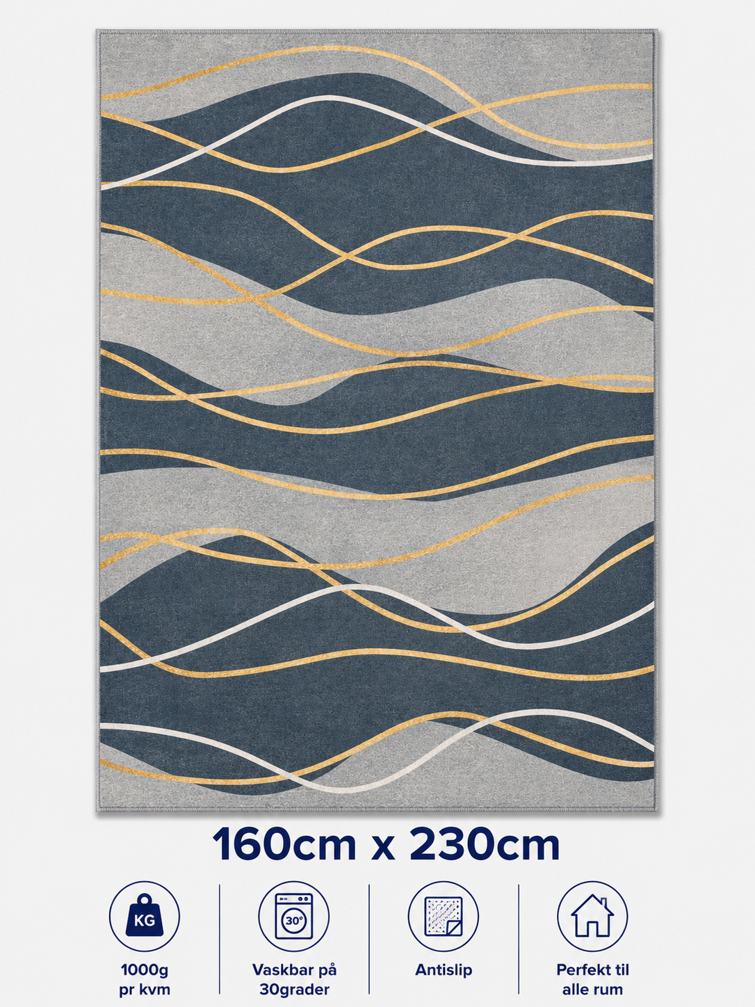 Stilrent tæppe 160x230 cm, Ocean Flow