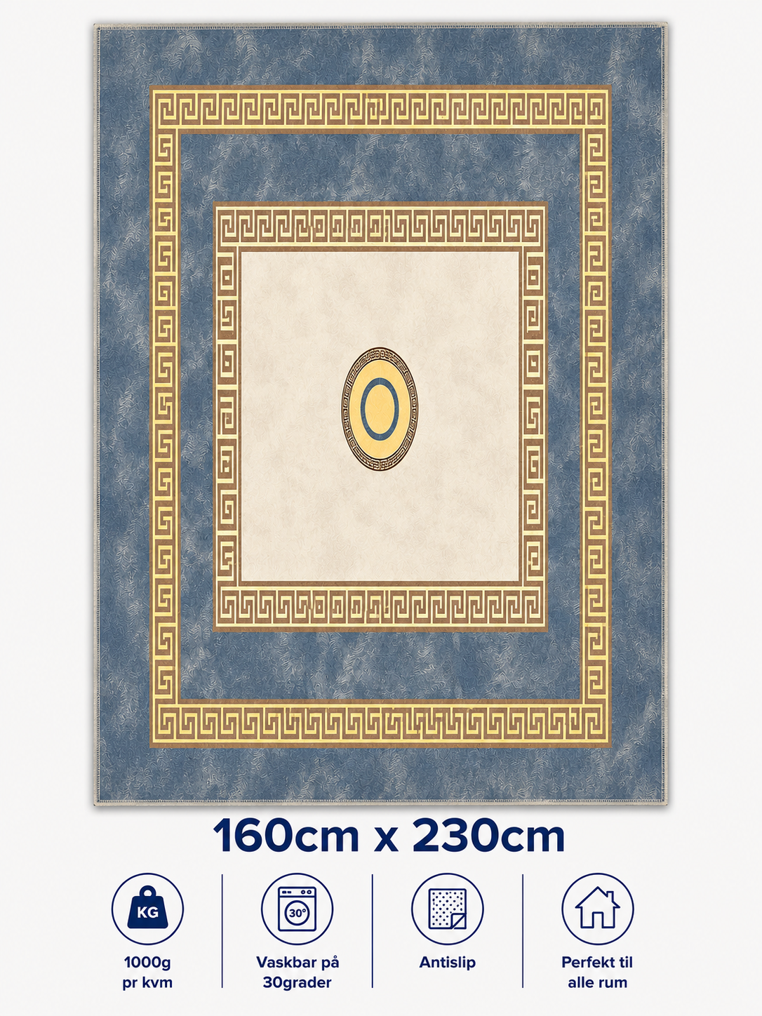Stilrent tæppe 160x230 cm, Royal Frame Blue