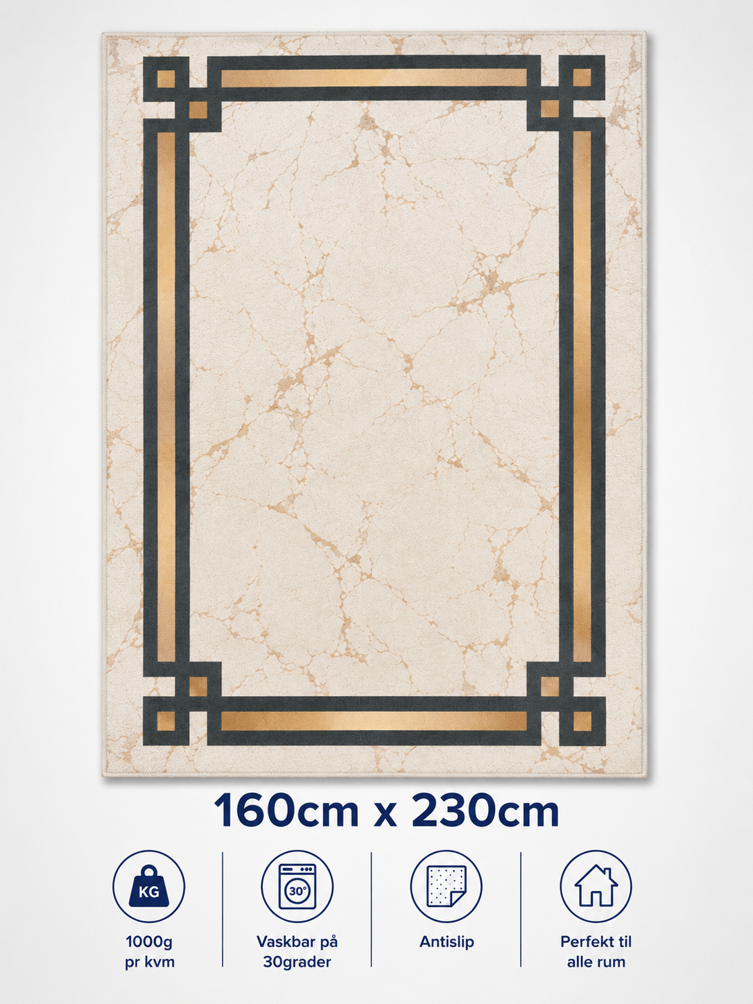 Stilrent tæppe 160x230 cm, Modern Frame Marble