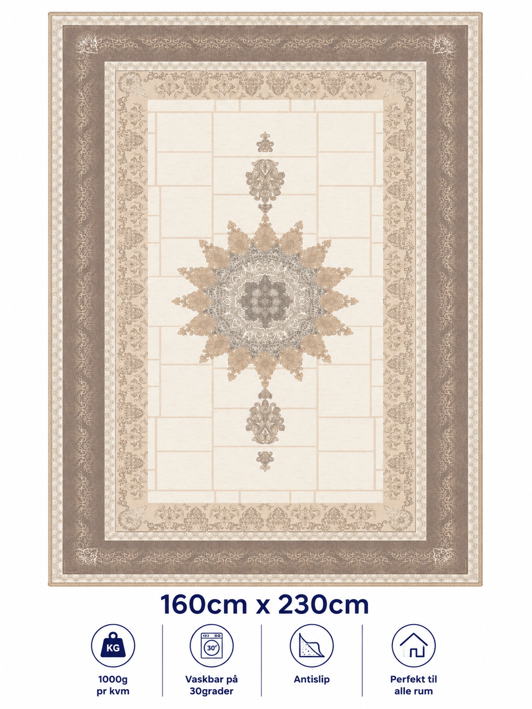 Stilrent tæppe 160x230 cm, Royal Harmony Beige