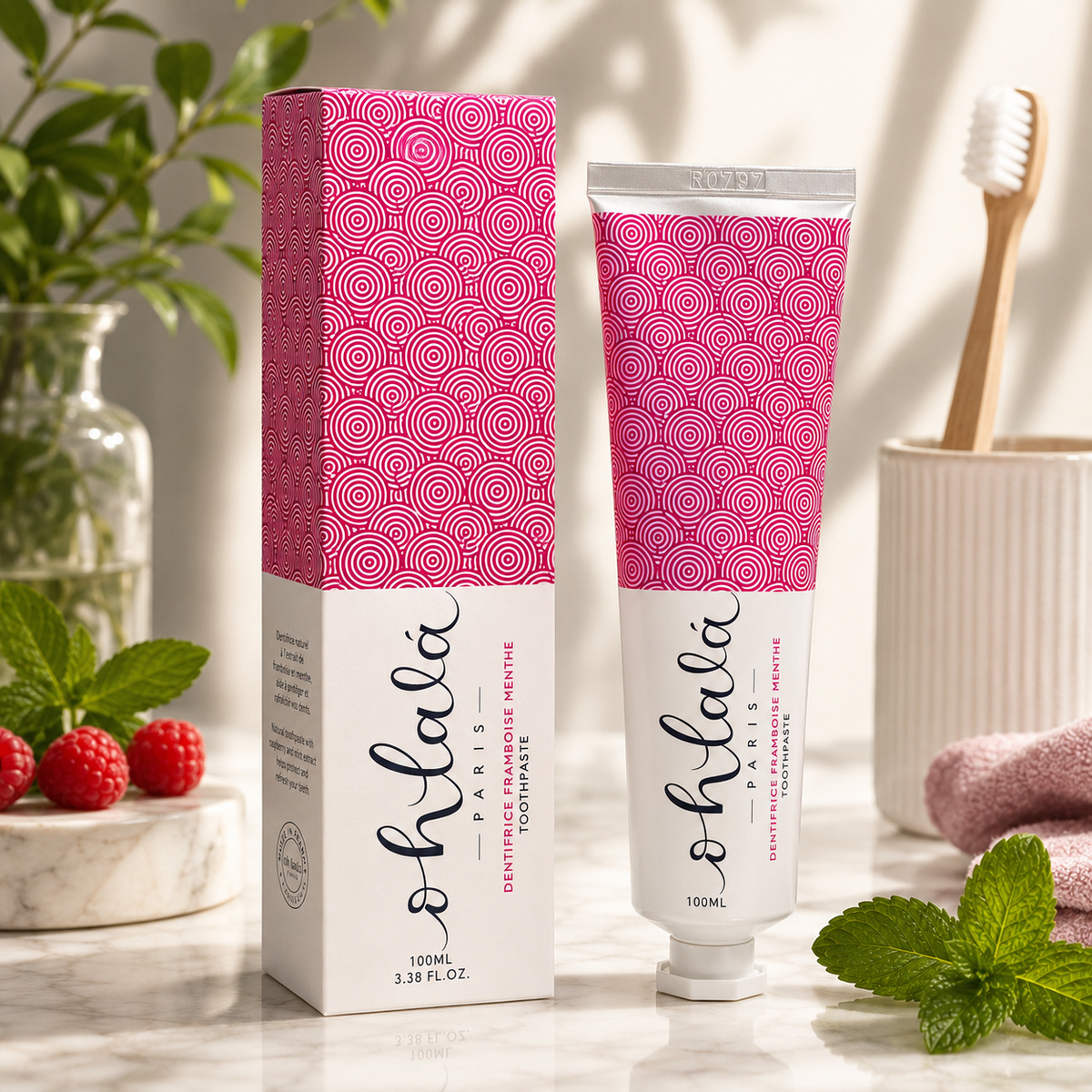 Ohlala Paris Naturlig Tandpasta 100ml - sød hindbær og frisk mint