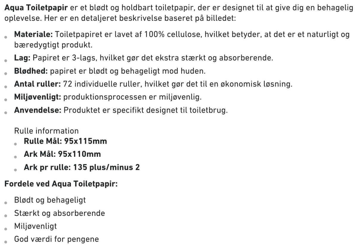 På lager igen! Aqua 72 ruller 3-lags blødt Toiletpapir
