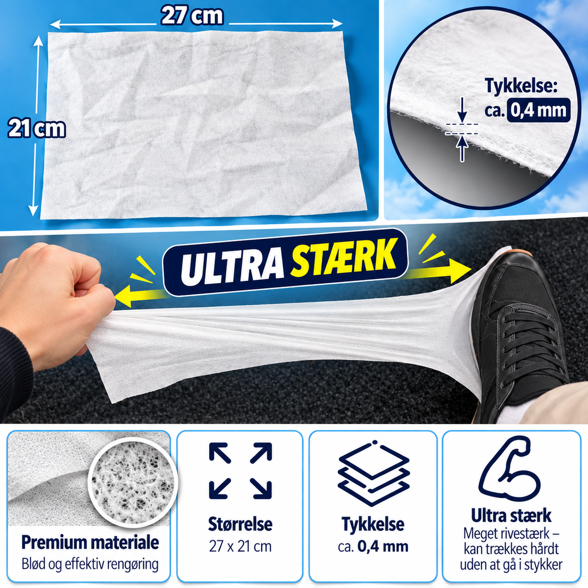 Confy XXL 100 Rengøringsklude – Ocean & Eucalyptus – 100 stk. / 1200 g