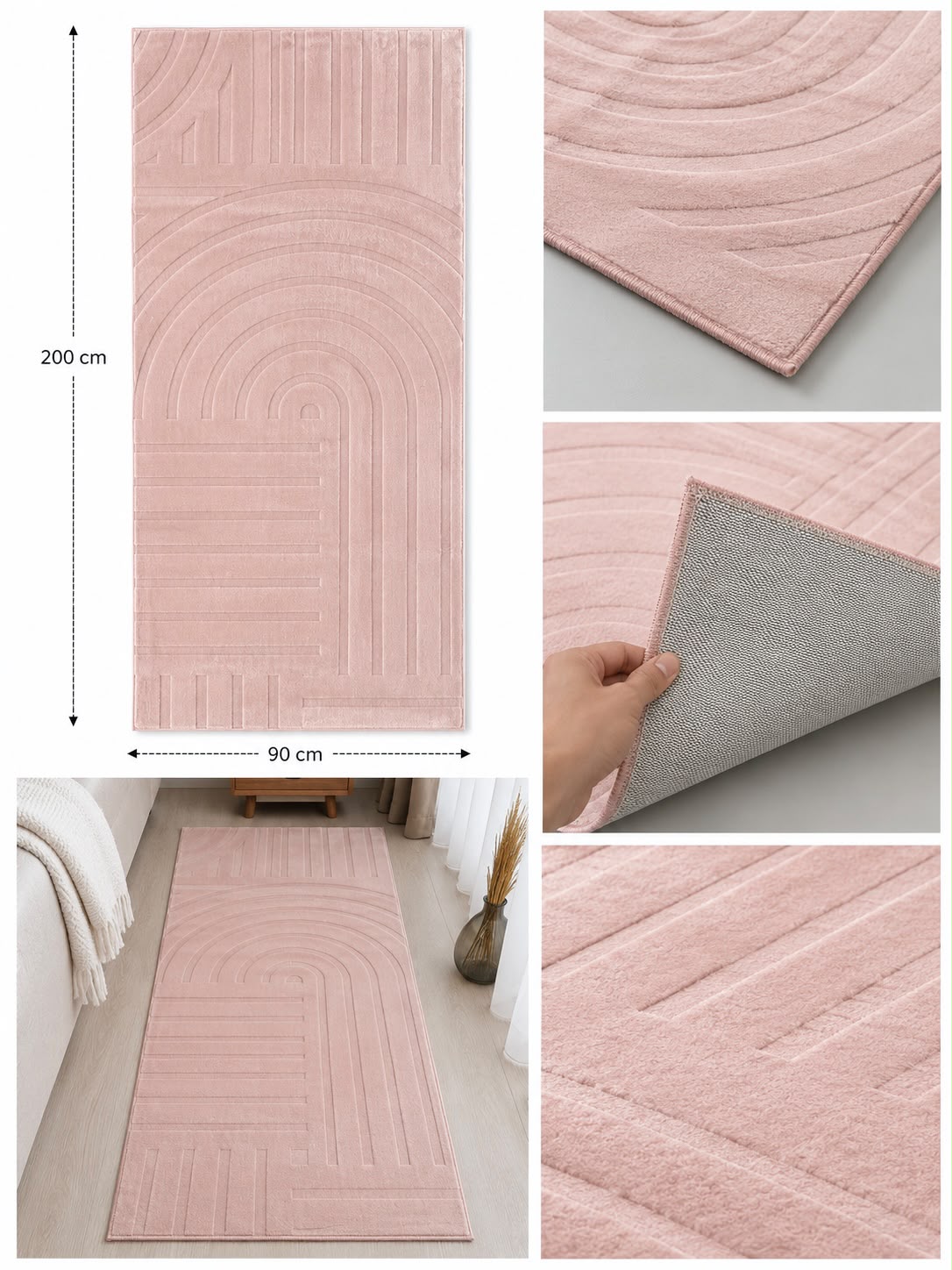 Velour Tæppe Løber 90x200 cm Kaninhår Look – Dusty Rose & Blush