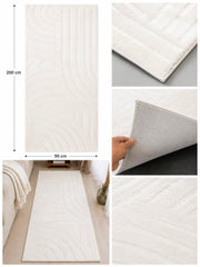 Velour Tæppe Løber 90x200 cm Kaninhår Look – Koldhvid & Perlemor