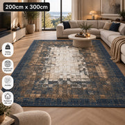 Mosaic Tæppe – 200x300 cm – Mørkeblå, Kobberbrun & Cremehvid