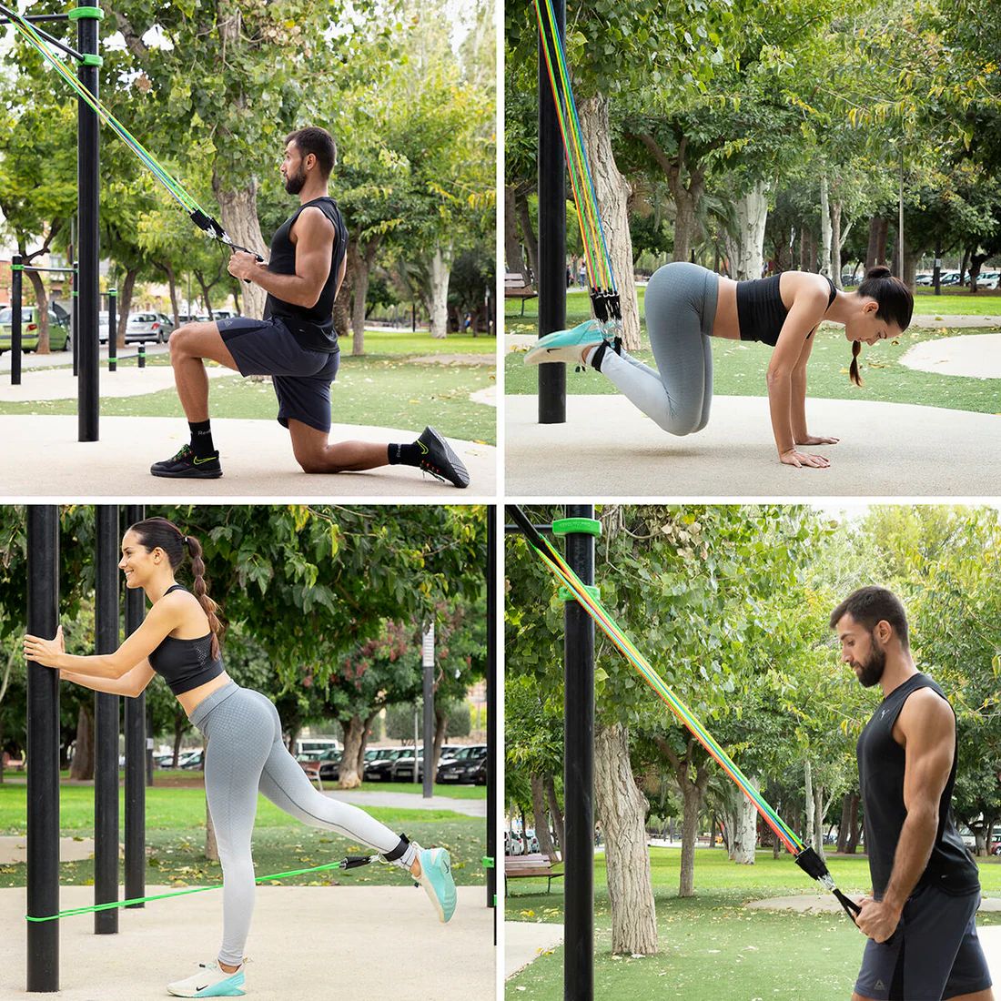 Komplet training Sæt Modstandsbånd – 5 Styrkeniveauer │ Hjemmetræning, Fitness & Rehabilitering