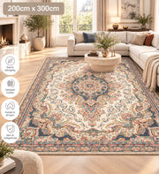 Persian Elegance Tæppe - 200x300 cm Creme & Mørkeblå med Farverige Detaljer