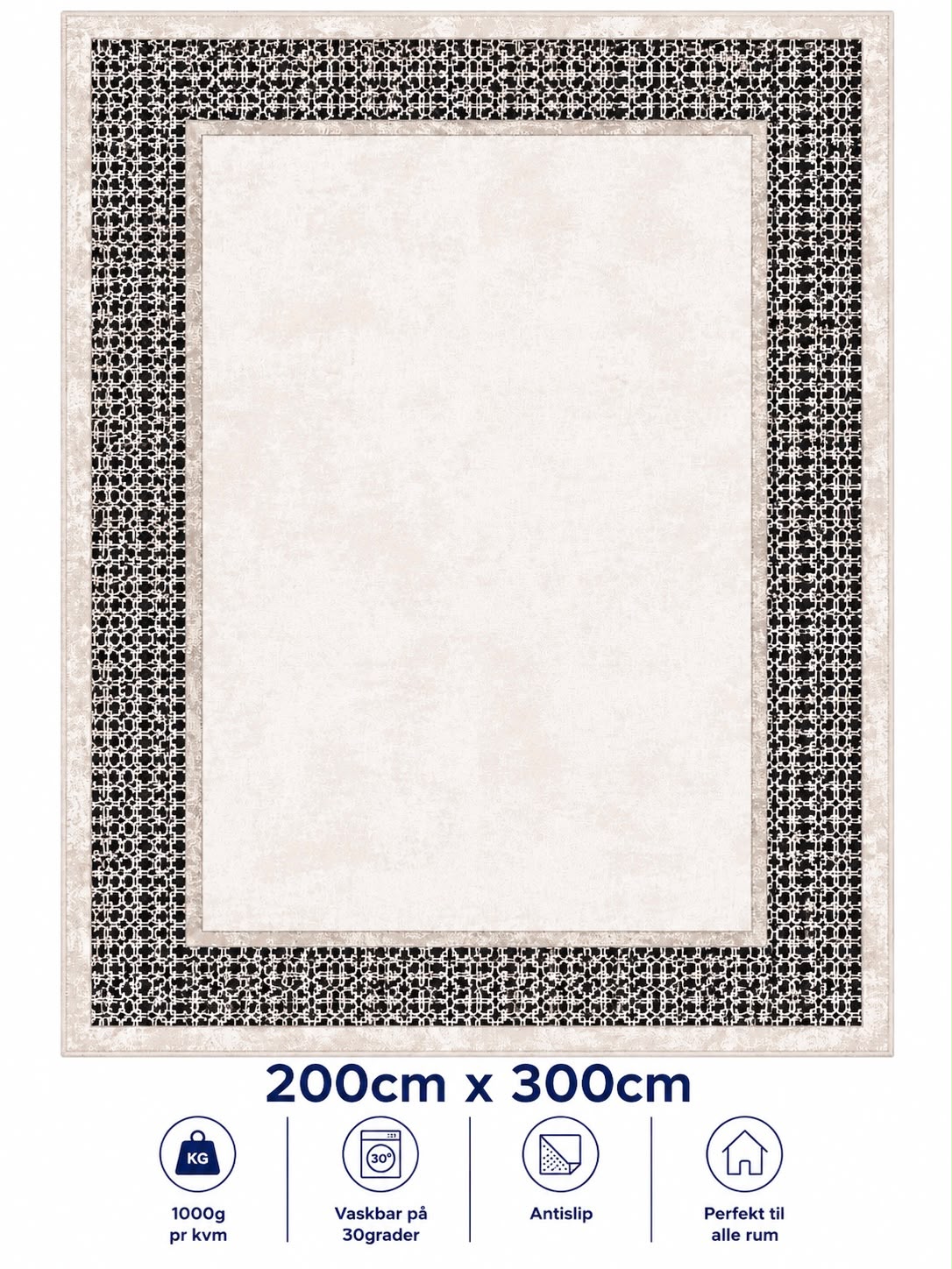 Stilrent tæppe 200x300 cm, Classic Frame