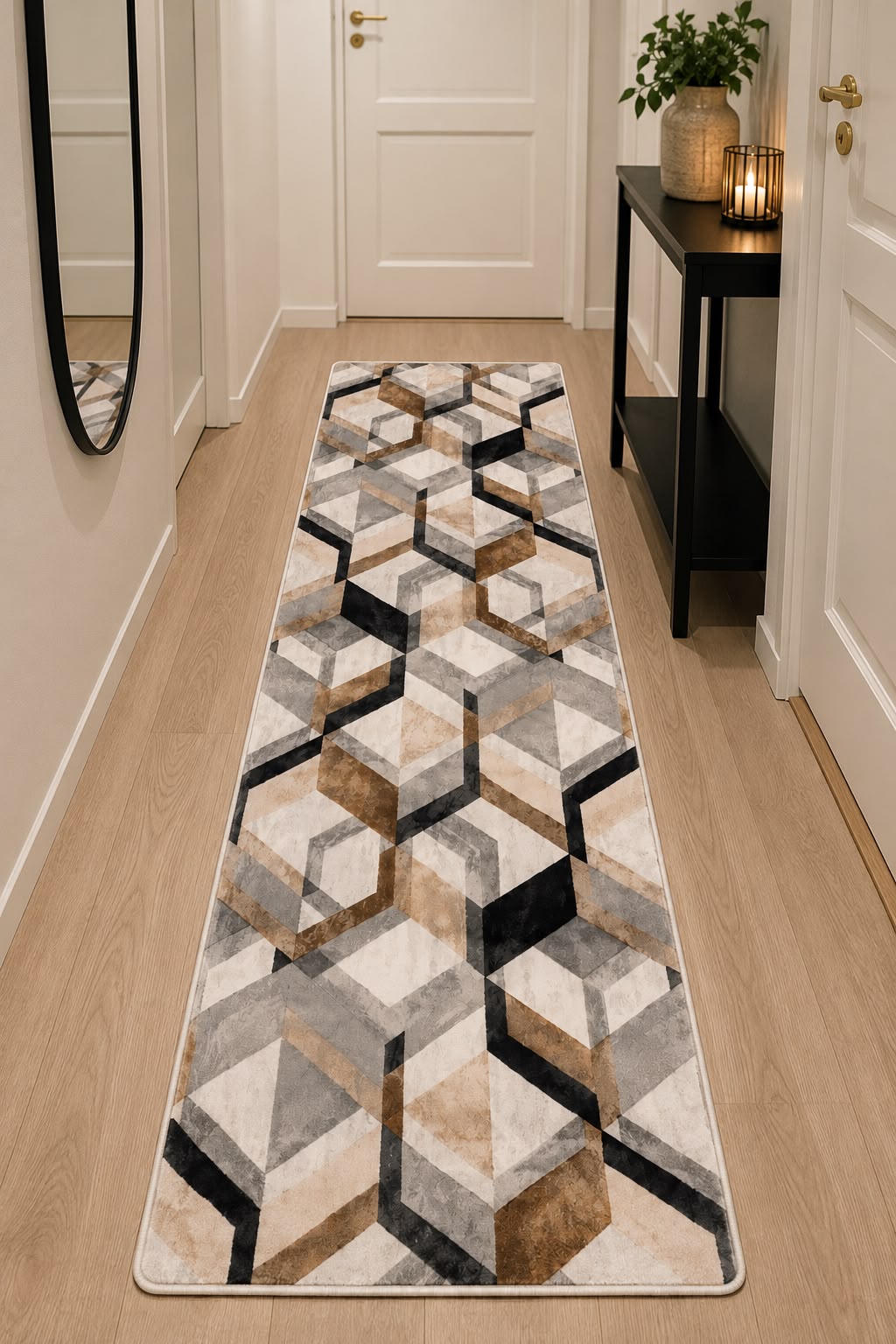 Nordic Cube Løber 100x300 cm – Moderne Geometrisk Design