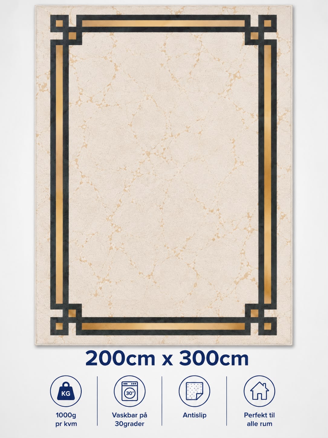 Stilrent tæppe 200x300 cm, Monaco Gold
