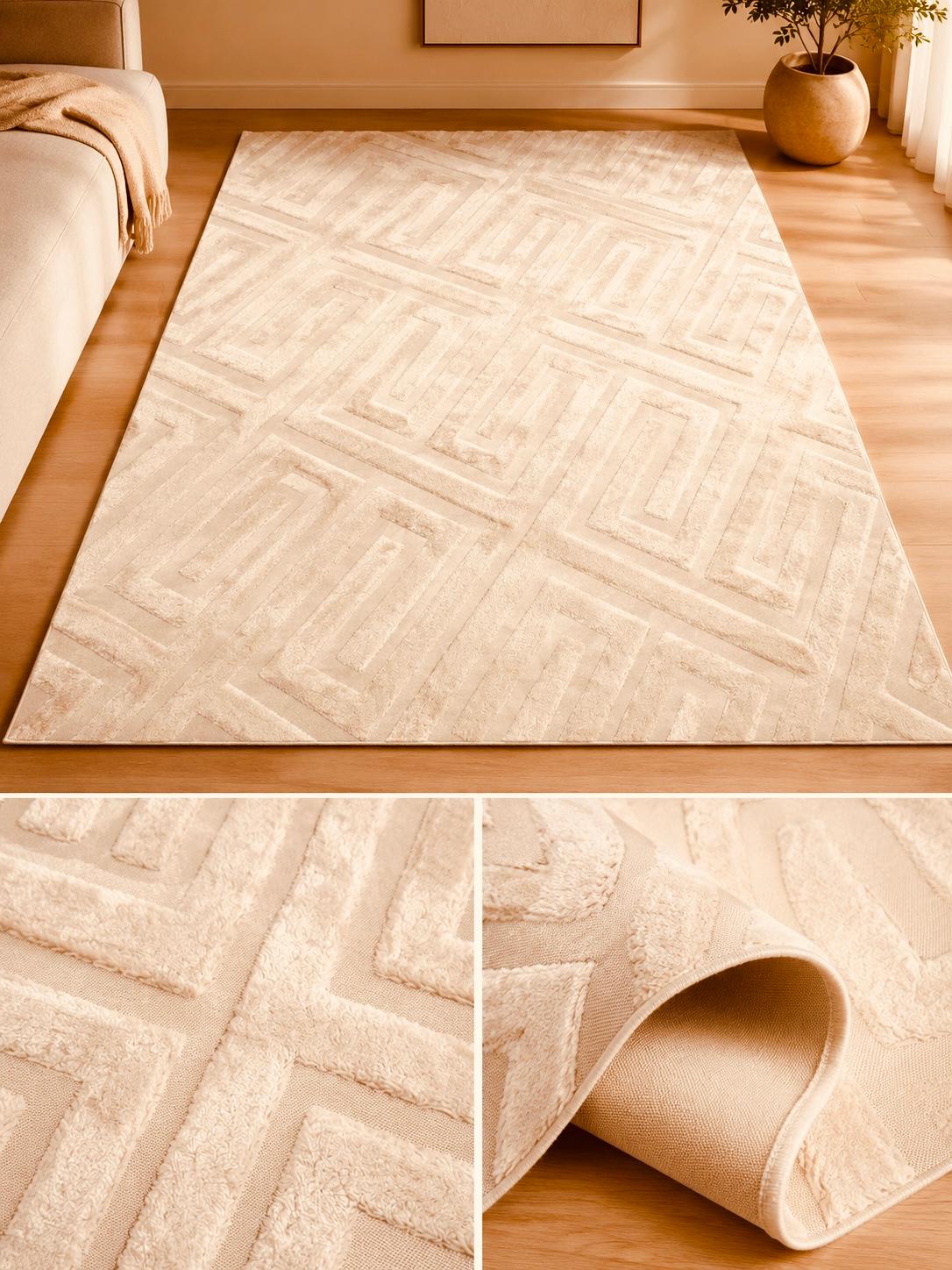 Moderne Relief Tæppe 160x230 cm – Beige/sand