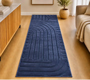 Velour Tæppe Løber 90x200 cm  Kaninhår Look – Mørkeblå