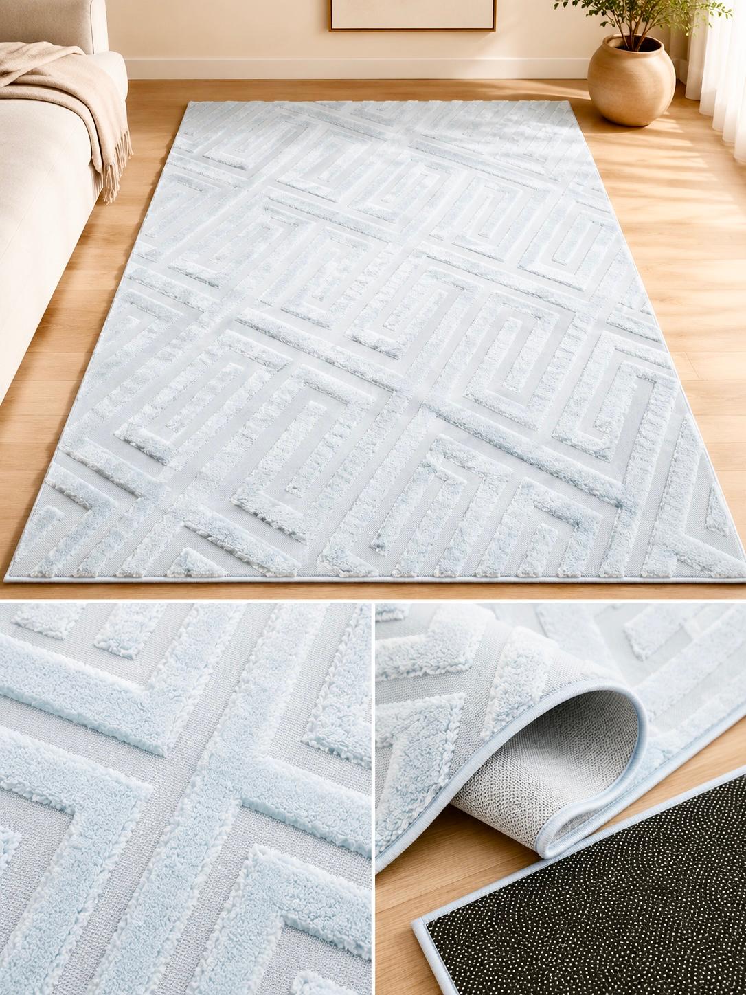Moderne Relief Tæppe 160x230 cm – Lyseblå
