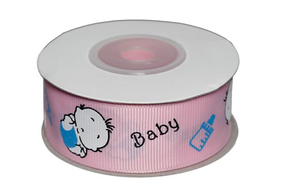 Dekobånd lyserød m/baby 25mm 10m  ⎮ 5700137406090 ⎮ VE_740609 