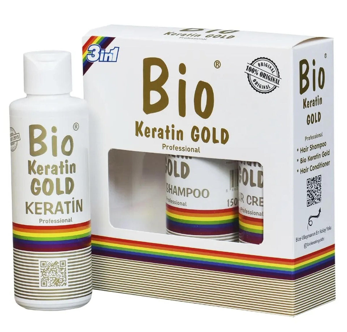 Bio Keratin Gold Professional Keratinbehandling – Komplet Hårplejesæt til Glat, Blødt og Skinnende Hår