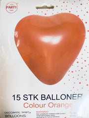 Its Party Time - Hjerte balloner 15stk Orange 30cm - dullarstore.com