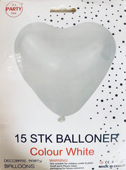 Its Party Time - Hjerte balloner 15stk Hvid 30cm - dullarstore.com
