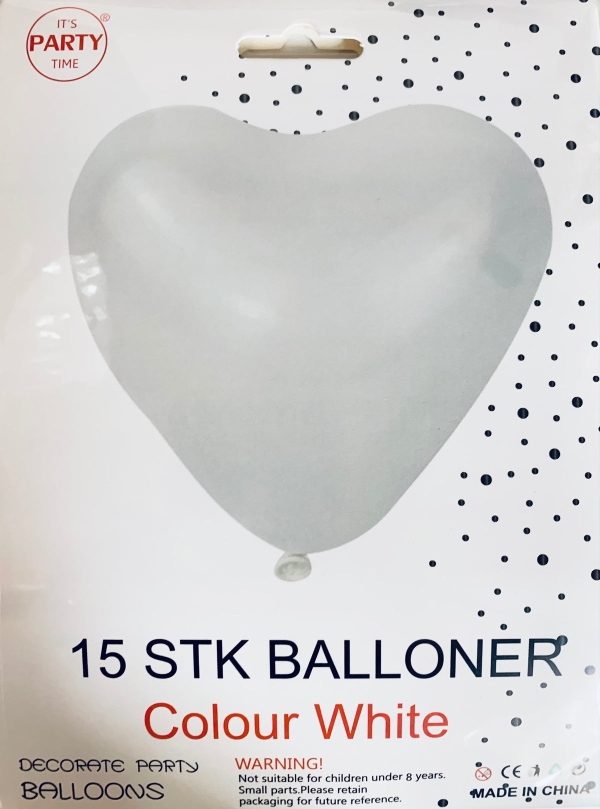 Its Party Time - Hjerte balloner 15stk Hvid 30cm - dullarstore.com