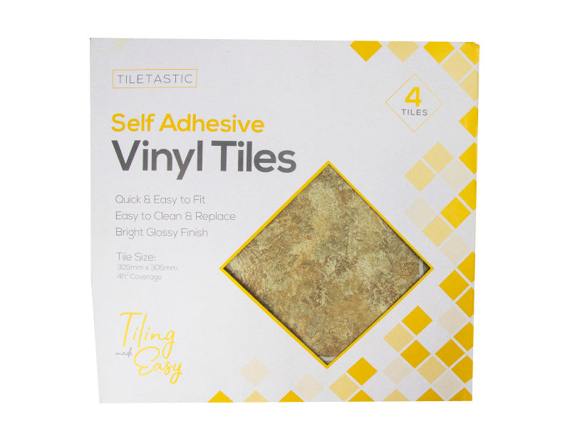 Tiletastic - vinyl Brown Stone Adhesive Floor Tiles 4pk - dullarstore.com