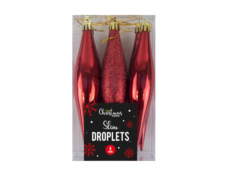 Slim Droplet Christmas Tree Decorations - 6 Pack
