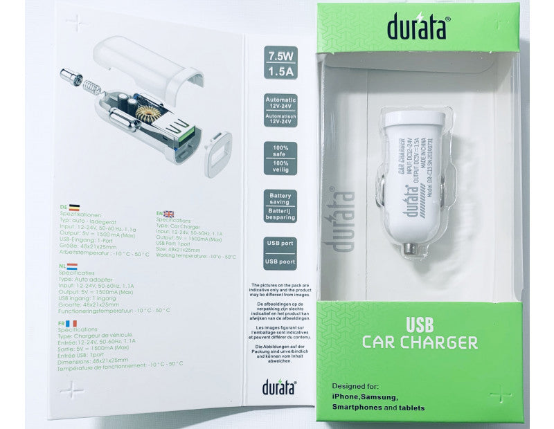 Durata - Usb Bil Oplader - dullarstore.com