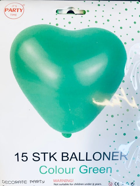 Its Party Time - Hjerte balloner 15stk Grøn 30cm - dullarstore.com
