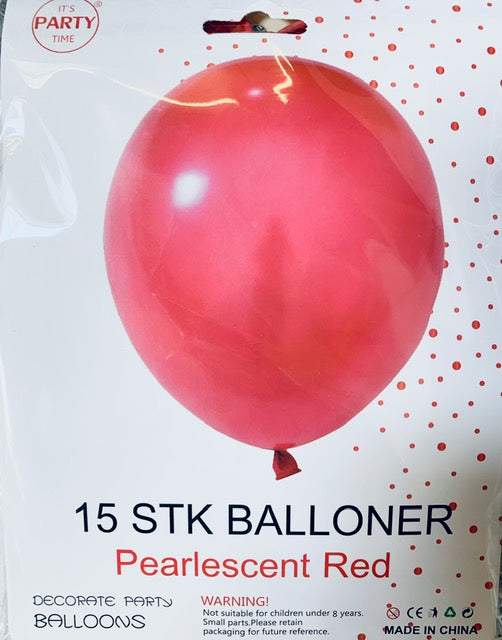 Its Party Time - Perlefarve balloner 15stk Rød 30cm - dullarstore.com