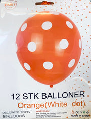 Its Party Time - Prikke balloner 12stk Orange med hvid 30cm - dullarstore.com