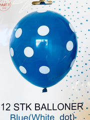 Its Party Time - Prikke balloner 12stk blå med hvid 30cm - dullarstore.com