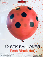 Its Party Time - Prikke balloner 12stk Rød med sort 30cm - dullarstore.com