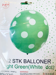 Its Party Time - Prikke balloner 12stk lysegrøn med hvid 30cm - dullarstore.com
