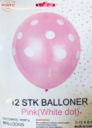 Its Party Time - Prikke balloner 12stk lyserød med hvid 30cm - dullarstore.com