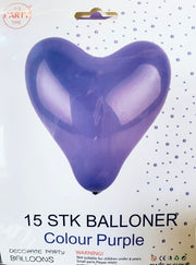 Its Party Time - Hjerte balloner 15stk lilla 30cm - dullarstore.com
