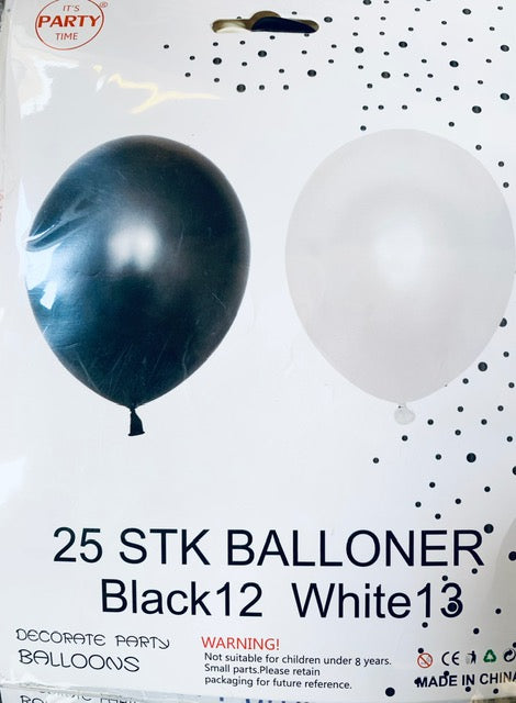 Its Party Time - Balloner 25stk Sort & hvid 30cm - dullarstore.com