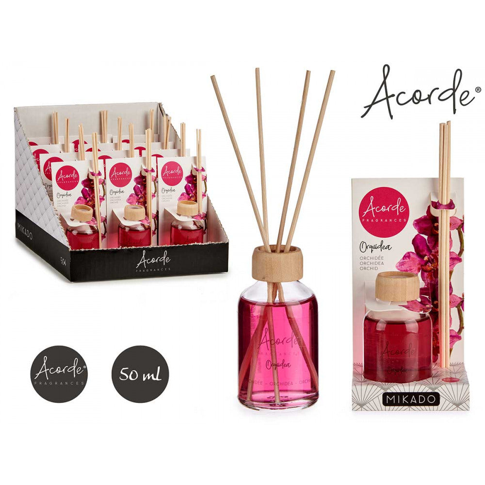 Acorde - Mikado 50ml duft i glas med sticks orkida blomst