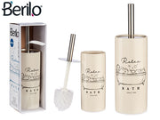 Berilo - Inox toiletbørste holder i lys cremehvid porcelæn & rustristål håndtag 10x33cm
